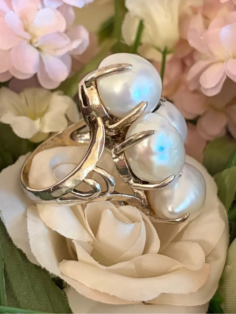 Silpada Sterling Silver and Pearl “Coastal” Ring R2940 Size 8 1/4